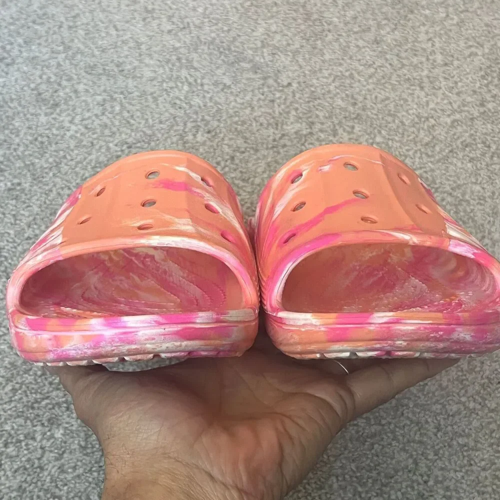 Crocs Classic Slide Pink Orange‎ Marbled Tie Dye Sandals Mens 11 Women 13 206121